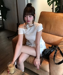 clear | レースフリルロゴ入りレイヤード風カットソー［Y2K 韓国ファッション 異素材］≪SS新作≫(Tシャツ/カットソー)
