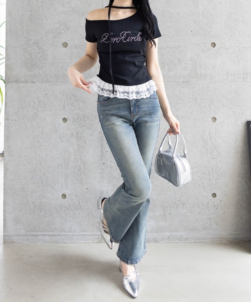 clear（クリア）の「レースフリルロゴ入りレイヤード風カットソー［Y2K 韓国ファッション 異素材］（Tシャツ/カットソー・レディース・ブラック/グレー/オフホワイト/イエロー・F）」の19枚目の写真