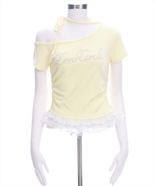 clear（クリア）の「レースフリルロゴ入りレイヤード風カットソー［Y2K 韓国ファッション 異素材］（Tシャツ/カットソー・レディース・ブラック/グレー/オフホワイト/イエロー・F）」の16枚目の写真