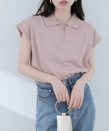 衿付き配色ライン入りニット
