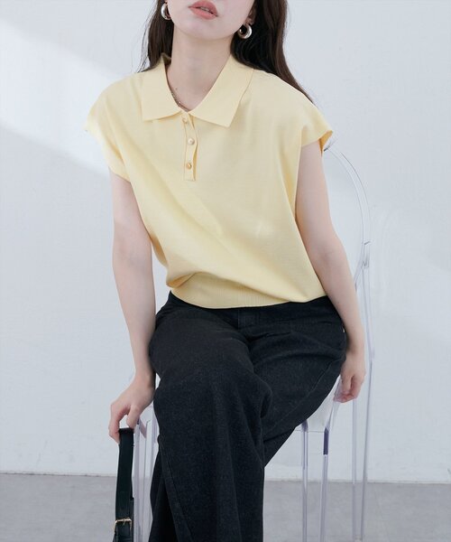 natural couture(ナチュラルクチュール)の「衿付き配色ライン入りニット(ニット/セーター・レディース・オフホワイト/ブラック/サックスブルー/ベージュ/イエロー・FREE)」の13枚目の写真