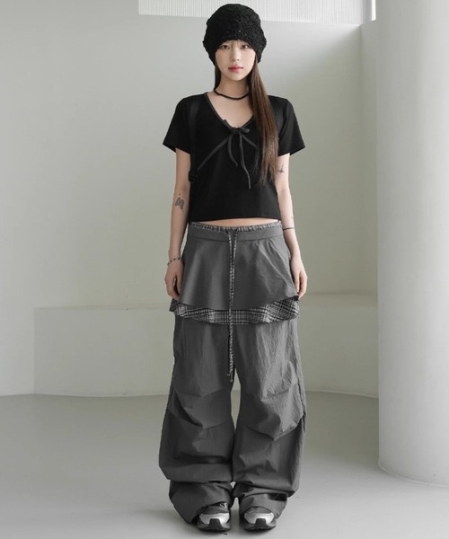 .KOM(ドットコム)の「A'GEM/9 × .kom 『.KOM/ドットケーオーエム』 レイヤードパンツ(その他パンツ・レディース・グレー/ブラック・FREE)」の14枚目の写真