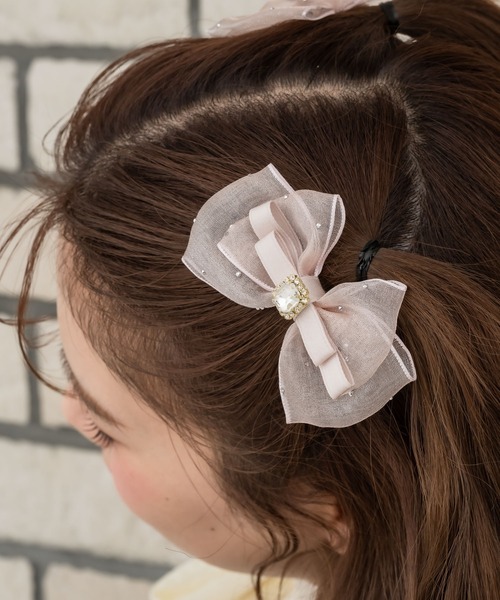 ストーンシアーリボンミニクリップセット（バレッタ/ヘアクリップ