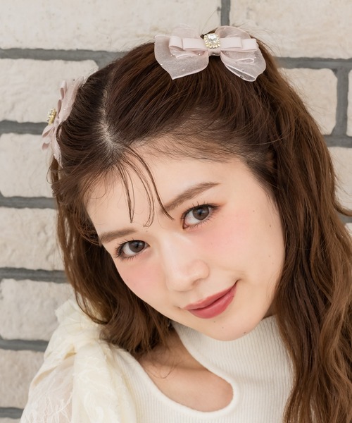 ストーンシアーリボンミニクリップセット（バレッタ/ヘアクリップ