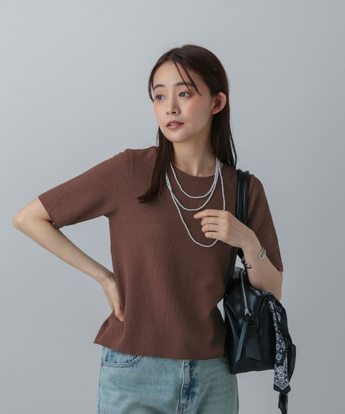 GLOBAL WORK（グローバルワーク）の「MATINEE LINE/ポコポコクルー半袖T/575120（Tシャツ/カットソー・レディース・ダークブラウン/ブラック/オフホワイト・LARGE/MEDIUM）」の3枚目の写真