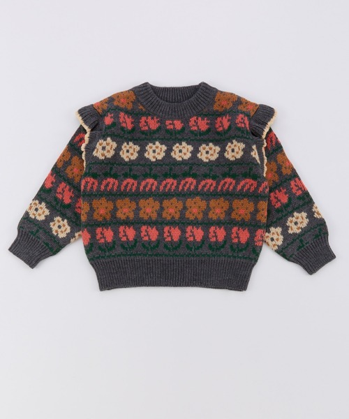 Ocean&Ground(オーシャン&グラウンド)の「フラワーフリルセーター(ニット/セーター・キッズ・ブルー系その他/グレー・90/100/110/120/130/140)」の2枚目の写真