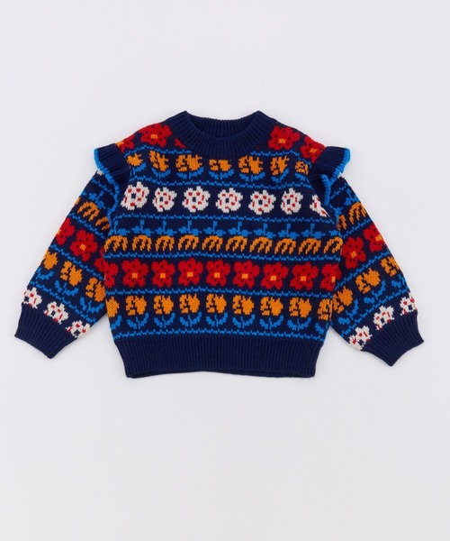 Ocean&Ground(オーシャン&グラウンド)の「フラワーフリルセーター(ニット/セーター・キッズ・ブルー系その他/グレー・90/100/110/120/130/140)」の6枚目の写真