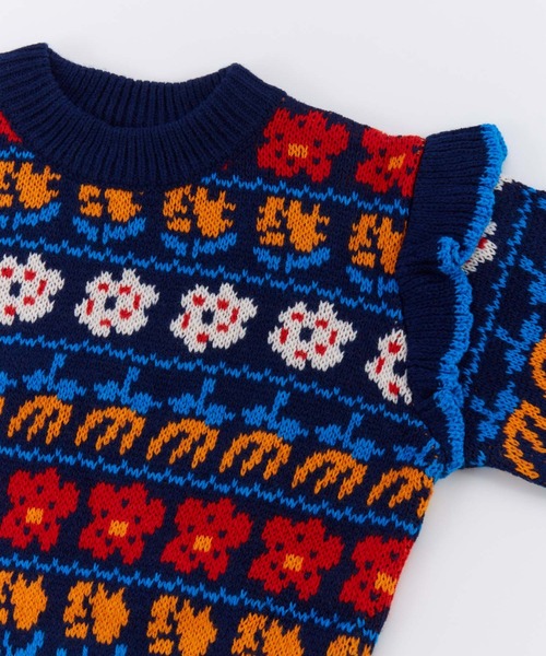 Ocean&Ground(オーシャン&グラウンド)の「フラワーフリルセーター(ニット/セーター・キッズ・ブルー系その他/グレー・90/100/110/120/130/140)」の11枚目の写真