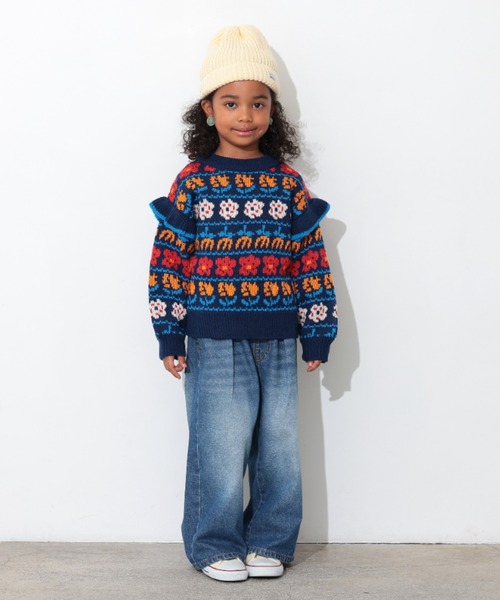 Ocean&Ground(オーシャン&グラウンド)の「フラワーフリルセーター(ニット/セーター・キッズ・ブルー系その他/グレー・90/100/110/120/130/140)」の12枚目の写真