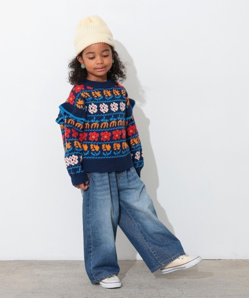 Ocean&Ground(オーシャン&グラウンド)の「フラワーフリルセーター(ニット/セーター・キッズ・ブルー系その他/グレー・90/100/110/120/130/140)」の14枚目の写真