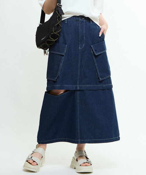 CONVERSE TOKYO（コンバーストウキョウ）の「2WAY DETACHABLE MILITARY DENIM CARGO SKIRT（スカート・レディース・ブラック/グレー/ネイビー・FREE）」の3枚目の写真