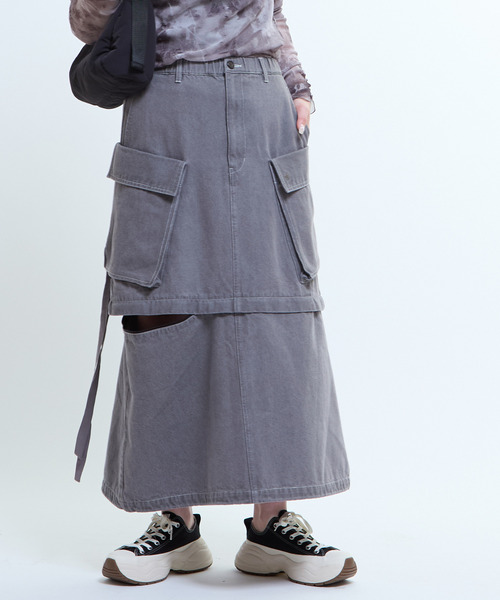 CONVERSE TOKYO（コンバーストウキョウ）の「2WAY DETACHABLE MILITARY DENIM CARGO SKIRT（スカート・レディース・ブラック/グレー/ネイビー・FREE）」の2枚目の写真