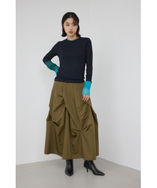 PLUS(プラス)の「【PLUS】ランダムタックフレアスカート(スカート・レディース・カーキ/ブラック・MEDIUM/SMALL)」の3枚目の写真