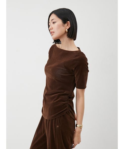 Mila Owen（ミラオーウェン）の「【セットアップ対応】ベロアSET UP2wayボートネックプルオーバー（Tシャツ/カットソー・レディース・チャコールグレー/ライトブルー/ブラウン・0/1）」の9枚目の写真