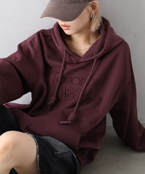 SpRay（スプレイ）の「ロゴ刺しゅうビッグパーカー（パーカー・レディース・ボルドー/アイボリー/チャコールグレー/グレー/ブラウン・FREE）」の8枚目の写真