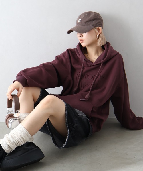 SpRay（スプレイ）の「ロゴ刺しゅうビッグパーカー（パーカー・レディース・ボルドー/アイボリー/チャコールグレー/グレー/ブラウン・FREE）」の10枚目の写真