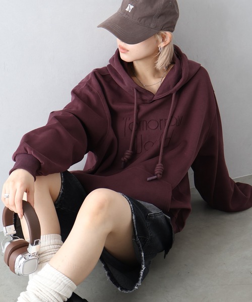SpRay（スプレイ）の「ロゴ刺しゅうビッグパーカー（パーカー・レディース・ボルドー/アイボリー/チャコールグレー/グレー/ブラウン・FREE）」の11枚目の写真