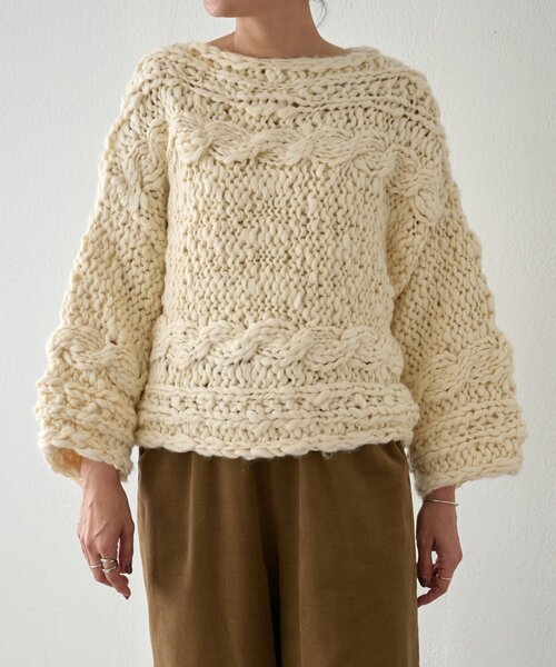 BEARDSLEY（ビアズリー）の「《15 quinze》棒針ケーブルプルオーバー（ニット/セーター・レディース・アイボリー・FREE）」の2枚目の写真