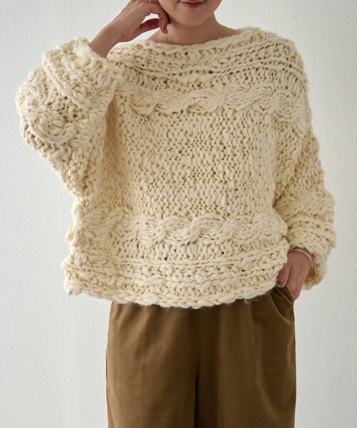 BEARDSLEY（ビアズリー）の「《15 quinze》棒針ケーブルプルオーバー（ニット/セーター・レディース・アイボリー・FREE）」の3枚目の写真