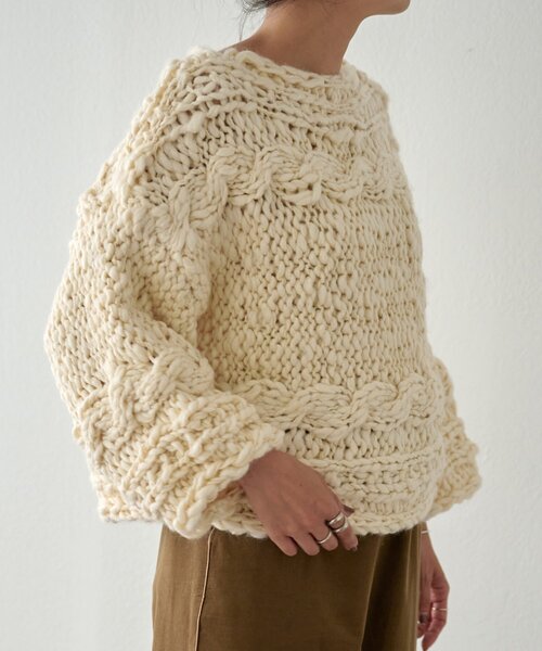 BEARDSLEY（ビアズリー）の「《15 quinze》棒針ケーブルプルオーバー（ニット/セーター・レディース・アイボリー・FREE）」の6枚目の写真