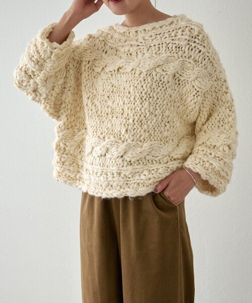 BEARDSLEY（ビアズリー）の「《15 quinze》棒針ケーブルプルオーバー（ニット/セーター・レディース・アイボリー・FREE）」の10枚目の写真