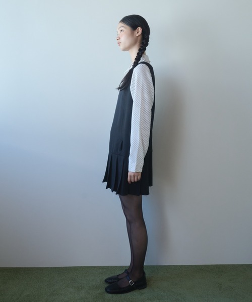 FEKETE ローウエストミニ丈プリーツワンピース ブラック low waist mini pleats dress / ローウエストミニ丈プリーツワンピース