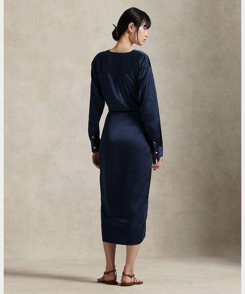 サテン タイフロント ラップ シャツドレス（シャツワンピース）｜POLO