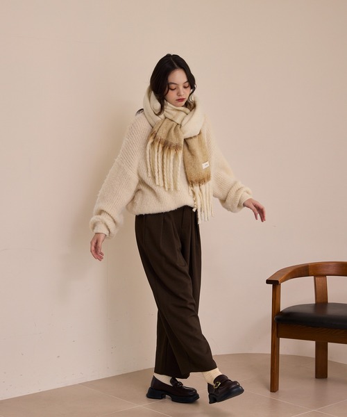 OLUN オルン　ケーブルニット ワイドコクーンスラックスパンツ wide cocoon slacks pants/ワイドコクーンスラックスパンツ