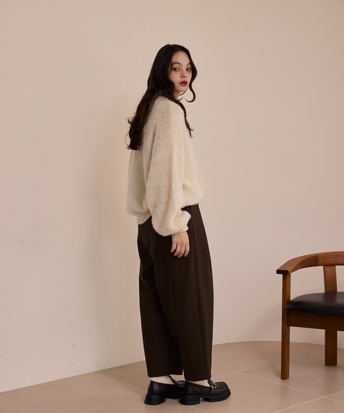 OLUN オルン　ケーブルニット ワイドコクーンスラックスパンツ wide cocoon slacks pants/ワイドコクーンスラックスパンツ