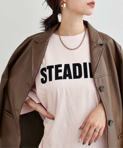 LARUTA（ラルータ）の「【LARUTA】サイドスリットBIGTシャツ（Tシャツ/カットソー・レディース・ブラウン/オフホワイト/ピンク/スミクロ・FREE）」の4枚目の写真