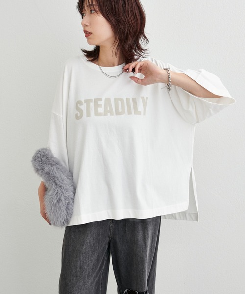 LARUTA（ラルータ）の「【LARUTA】サイドスリットBIGTシャツ（Tシャツ/カットソー・レディース・ブラウン/オフホワイト/ピンク/スミクロ・FREE）」の5枚目の写真