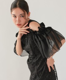 haremode | 結婚式 お呼ばれ 二次会 謝恩会 成人式 同窓会 対応 20代 30代 ブロッサム チュール シアー 肩あき フリル袖 Iライン きれいめ  セレモニー パーティ オケージョン ドレス(ドレス)