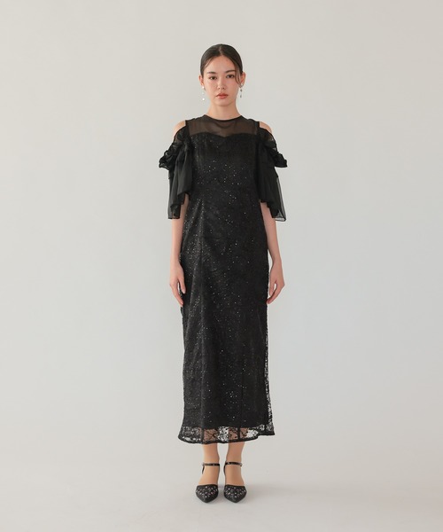 haremode(ハレモード)の「結婚式 お呼ばれ 二次会 謝恩会 成人式 同窓会 対応 20代 30代 ブロッサム チュール シアー 肩あき フリル袖 Iライン きれいめ セレモニー パーティ オケージョン ドレス(ドレス・レディース・ベージュ/ライトグレー/ブラック・S/M)」の10枚目の写真