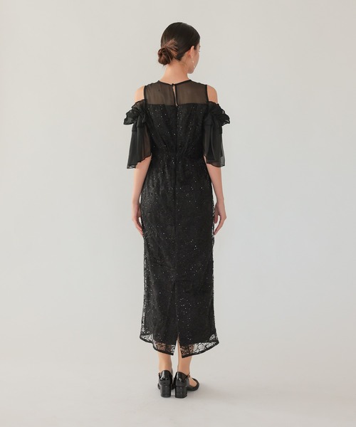 haremode(ハレモード)の「結婚式 お呼ばれ 二次会 謝恩会 成人式 同窓会 対応 20代 30代 ブロッサム チュール シアー 肩あき フリル袖 Iライン きれいめ セレモニー パーティ オケージョン ドレス(ドレス・レディース・ベージュ/ライトグレー/ブラック・S/M)」の12枚目の写真