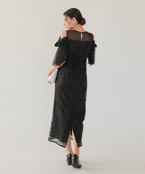 haremode(ハレモード)の「結婚式 お呼ばれ 二次会 謝恩会 成人式 同窓会 対応 20代 30代 ブロッサム チュール シアー 肩あき フリル袖 Iライン きれいめ セレモニー パーティ オケージョン ドレス(ドレス・レディース・ベージュ/ライトグレー/ブラック・S/M)」の8枚目の写真