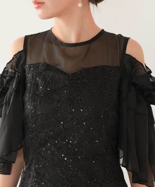 haremode(ハレモード)の「結婚式 お呼ばれ 二次会 謝恩会 成人式 同窓会 対応 20代 30代 ブロッサム チュール シアー 肩あき フリル袖 Iライン きれいめ セレモニー パーティ オケージョン ドレス(ドレス・レディース・ベージュ/ライトグレー/ブラック・S/M)」の15枚目の写真