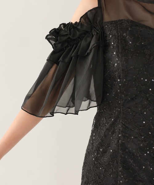 haremode(ハレモード)の「結婚式 お呼ばれ 二次会 謝恩会 成人式 同窓会 対応 20代 30代 ブロッサム チュール シアー 肩あき フリル袖 Iライン きれいめ セレモニー パーティ オケージョン ドレス(ドレス・レディース・ベージュ/ライトグレー/ブラック・S/M)」の16枚目の写真