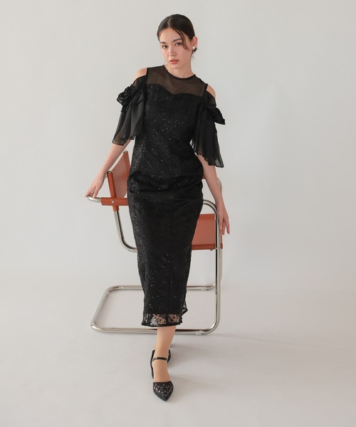 haremode(ハレモード)の「結婚式 お呼ばれ 二次会 謝恩会 成人式 同窓会 対応 20代 30代 ブロッサム チュール シアー 肩あき フリル袖 Iライン きれいめ セレモニー パーティ オケージョン ドレス(ドレス・レディース・ベージュ/ライトグレー/ブラック・S/M)」の5枚目の写真