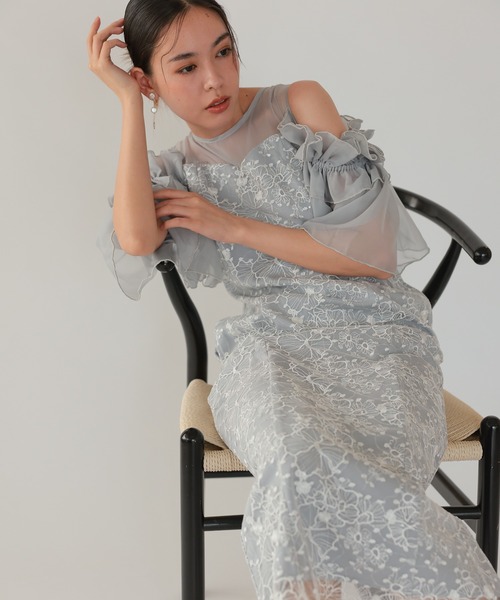 haremode(ハレモード)の「結婚式 お呼ばれ 二次会 謝恩会 成人式 同窓会 対応 20代 30代 ブロッサム チュール シアー 肩あき フリル袖 Iライン きれいめ セレモニー パーティ オケージョン ドレス(ドレス・レディース・ベージュ/ライトグレー/ブラック・S/M)」の21枚目の写真