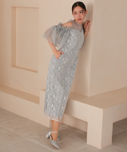 haremode(ハレモード)の「結婚式 お呼ばれ 二次会 謝恩会 成人式 同窓会 対応 20代 30代 ブロッサム チュール シアー 肩あき フリル袖 Iライン きれいめ セレモニー パーティ オケージョン ドレス(ドレス・レディース・ベージュ/ライトグレー/ブラック・S/M)」の22枚目の写真