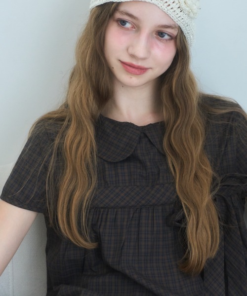 丸襟チェックリボンブラウス/round-neckcheckedribbonblouse