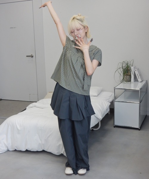 丸襟チェックリボンブラウス/round-neckcheckedribbonblouse