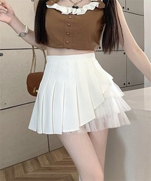 サイドチュールフリル プリーツミニスカート