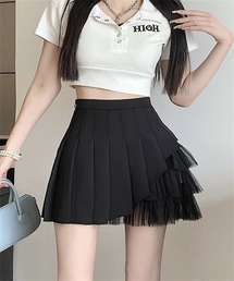 サイドチュールフリル プリーツミニスカート