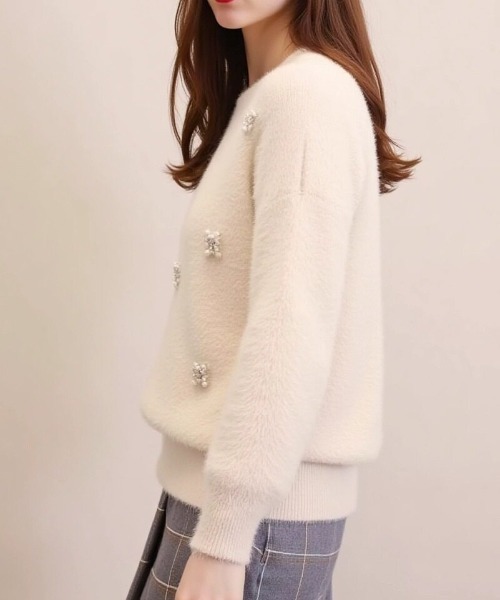 cammie(キャミー)の「パール付きシャギーニット(ニット/セーター・レディース・サックスブルー/ホワイト/ベージュ/ブラック・F)」の10枚目の写真