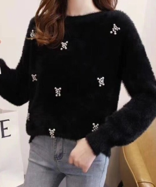 cammie(キャミー)の「パール付きシャギーニット(ニット/セーター・レディース・サックスブルー/ホワイト/ベージュ/ブラック・F)」の18枚目の写真