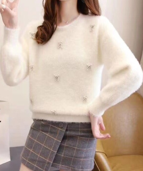 cammie(キャミー)の「パール付きシャギーニット(ニット/セーター・レディース・サックスブルー/ホワイト/ベージュ/ブラック・F)」の8枚目の写真
