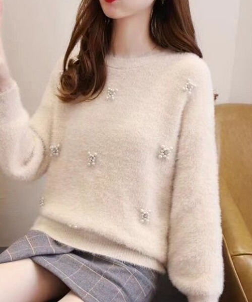 cammie(キャミー)の「パール付きシャギーニット(ニット/セーター・レディース・サックスブルー/ホワイト/ベージュ/ブラック・F)」の7枚目の写真