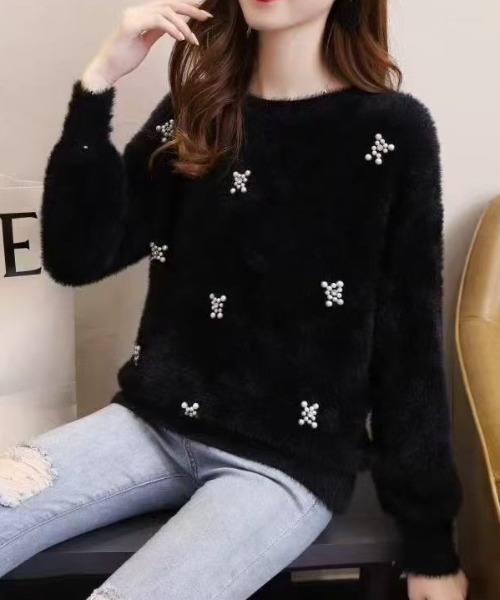 cammie(キャミー)の「パール付きシャギーニット(ニット/セーター・レディース・サックスブルー/ホワイト/ベージュ/ブラック・F)」の14枚目の写真