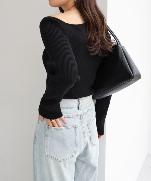 トップス　user_a752d8b7 sama セール】デザインネックリブニットトップス（ニット/セーター